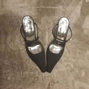 RENE CAOVILLA Black Satin Closed Toe Heels SZ 7.5